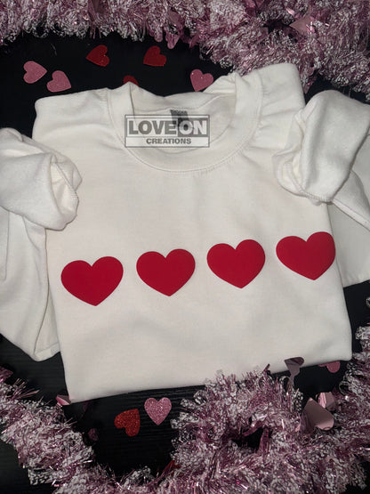 Valentines Hearts Puff Print Crewneck