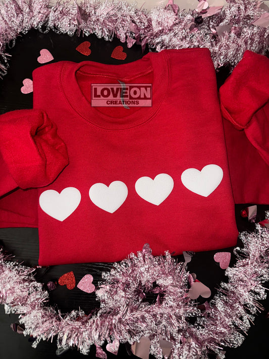 Valentines Hearts Puff Print Crewneck