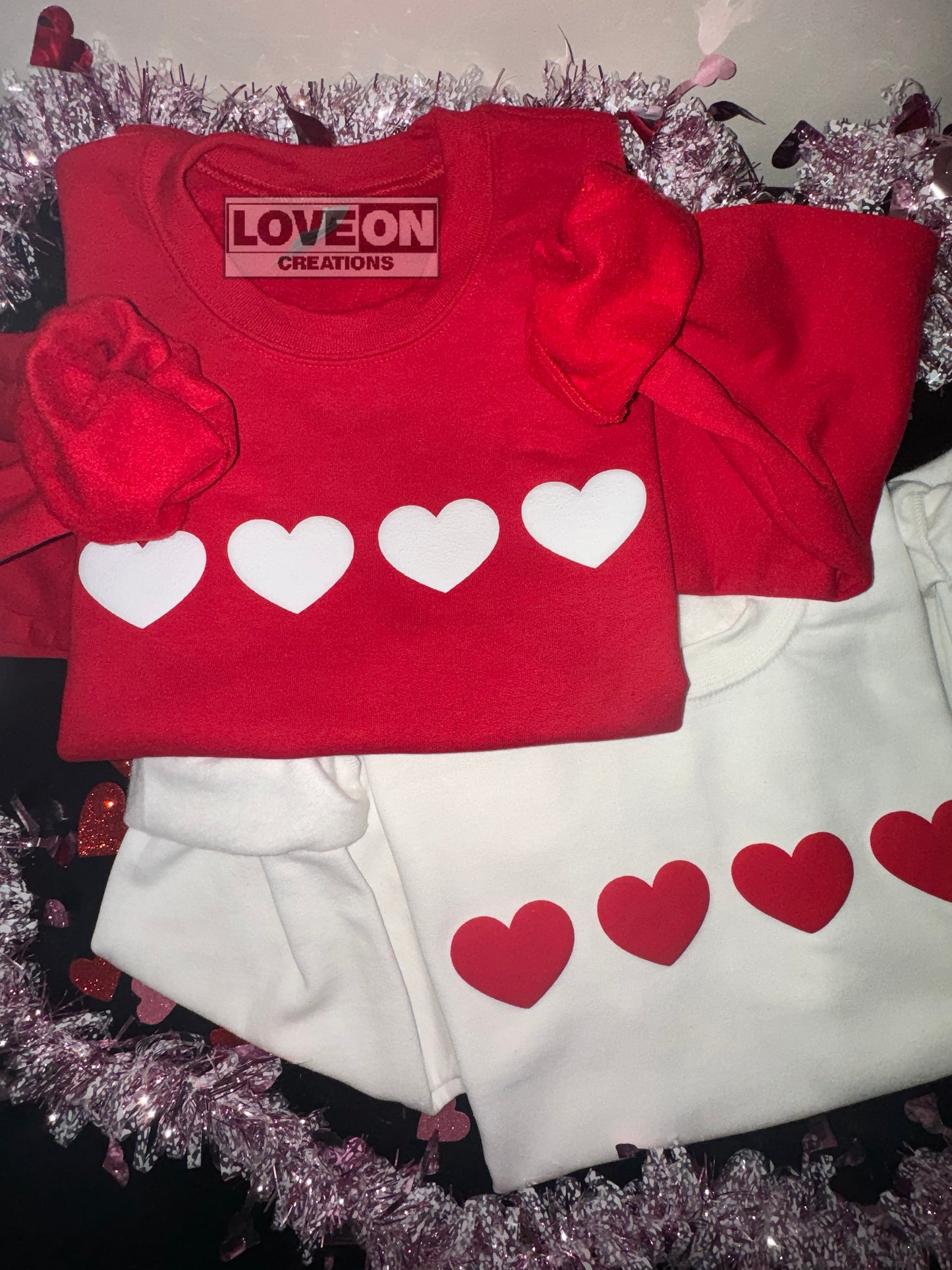 Valentines Hearts Puff Print Crewneck